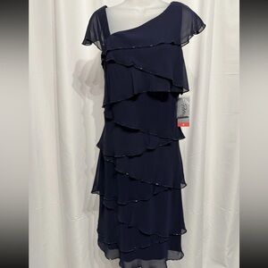 Patra Layered Ruffle Asymmetrical Cocktail Formal Dress Black NWT Women's Sz 8